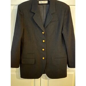Valerie Stevens Petites Black Wool Blend Blazer Gold Crest Buttons Size 14P